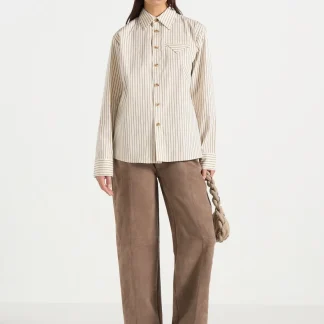 Ronnie - Unisex Pinstripe Long Sleeve Shirt - Beige