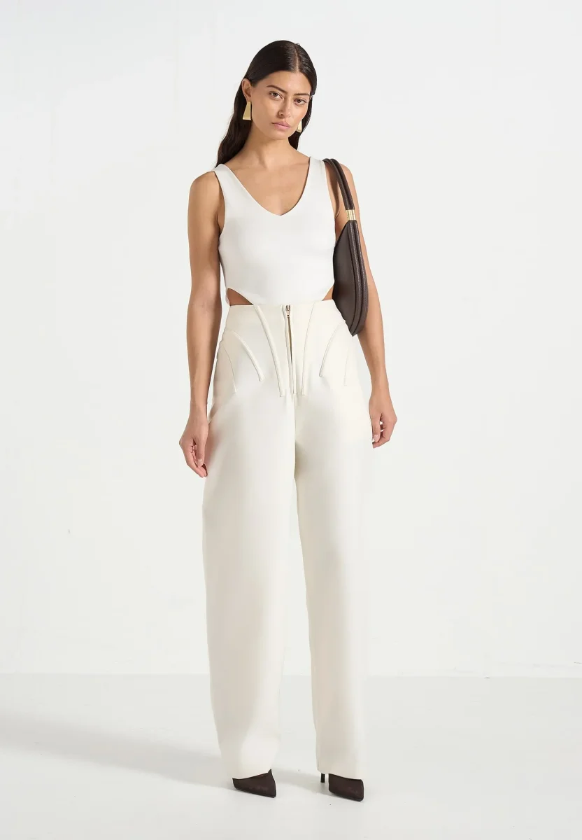 Rena - High Waisted Corset Sculptural Pants - Off White - Image 2