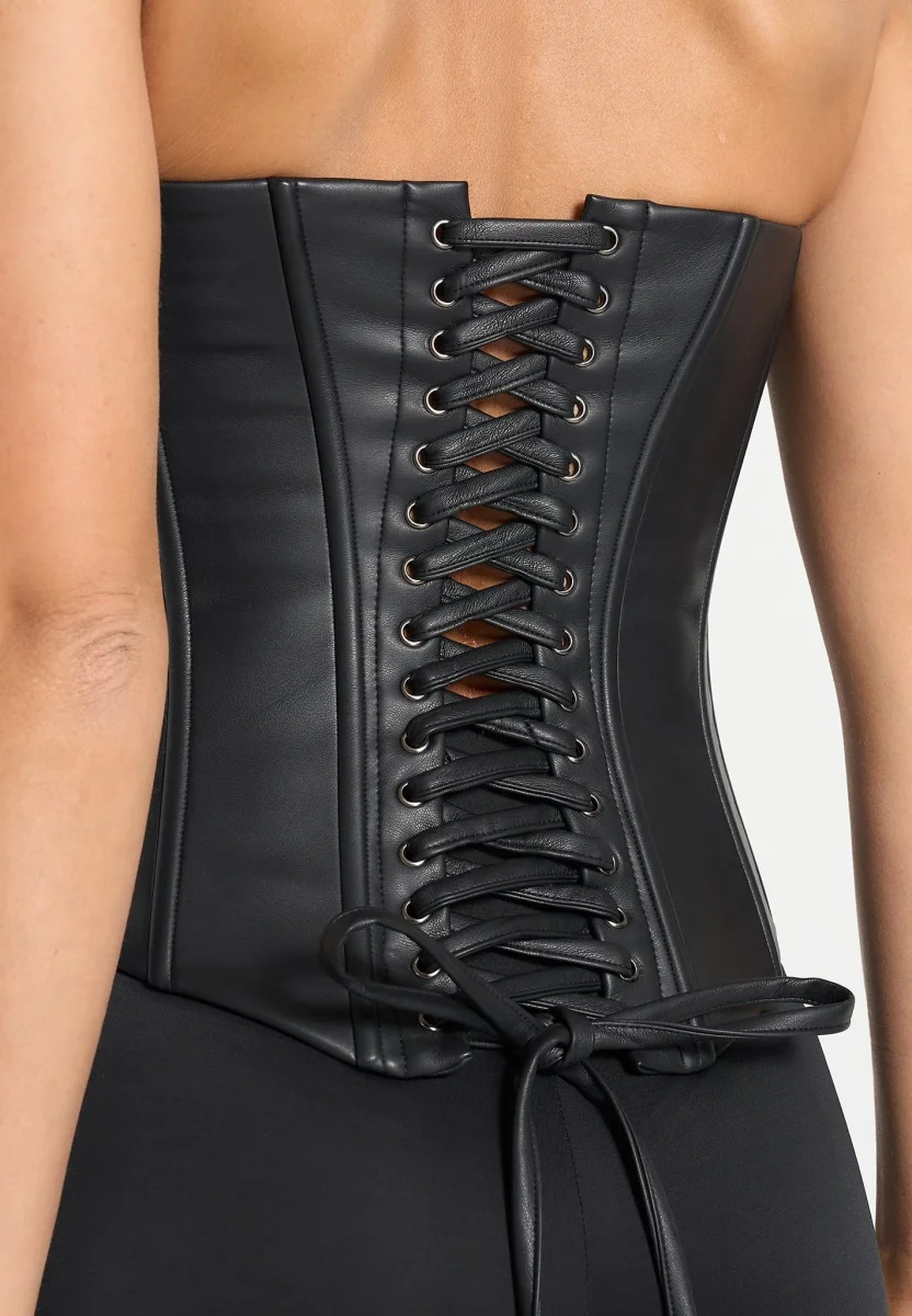 Scarlett - Leather Lace Up Corset - Black - Image 3