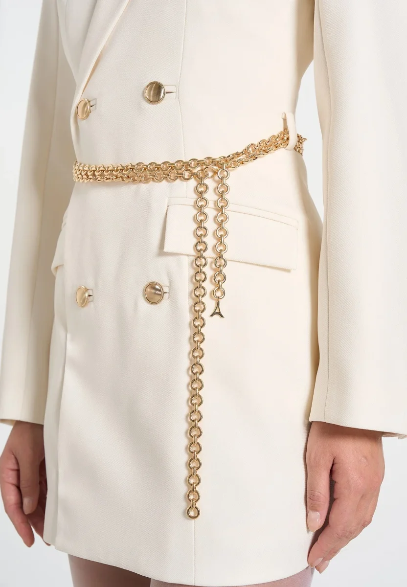 Zara - Double Breasted Blazer Dress With Chain - Off White - Image 3