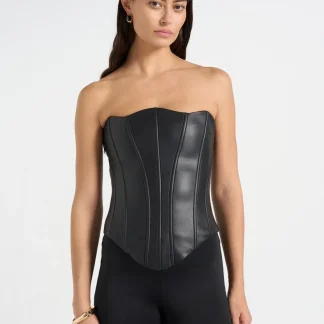 Scarlett - Leather Lace Up Corset - Black