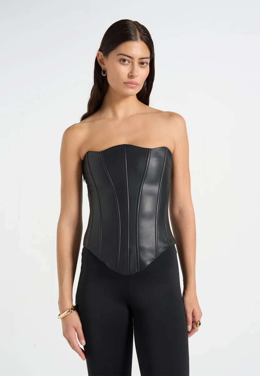 Scarlett - Leather Lace Up Corset - Black - Image 2