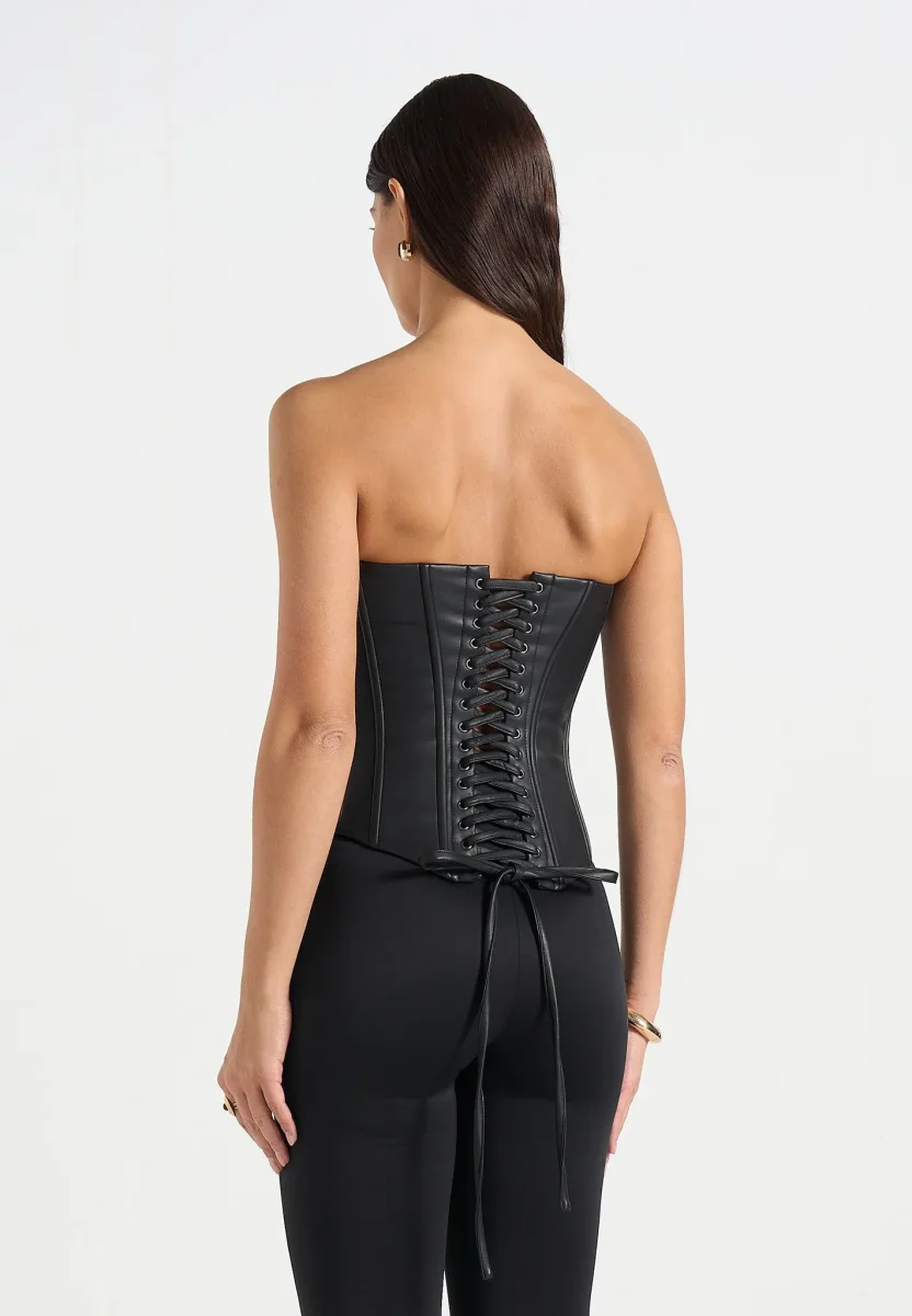 Scarlett - Leather Lace Up Corset - Black - Image 5