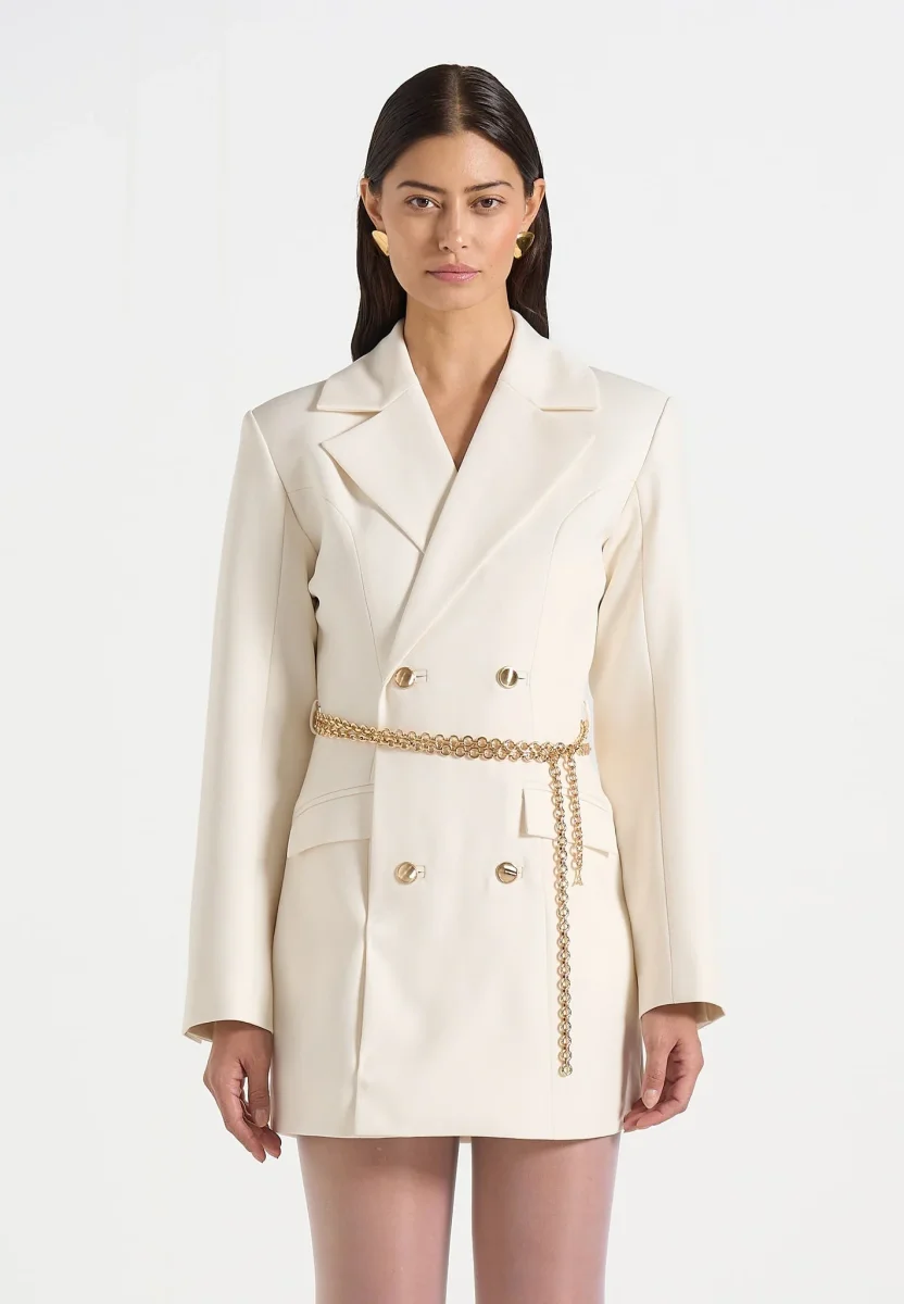 Zara - Double Breasted Blazer Dress With Chain - Off White - Image 4