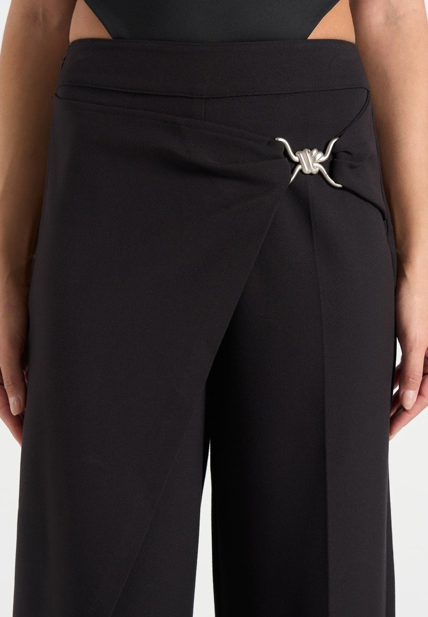 Beryl - Wrap Tailored Pants With Hardware Detail - Black - Image 4
