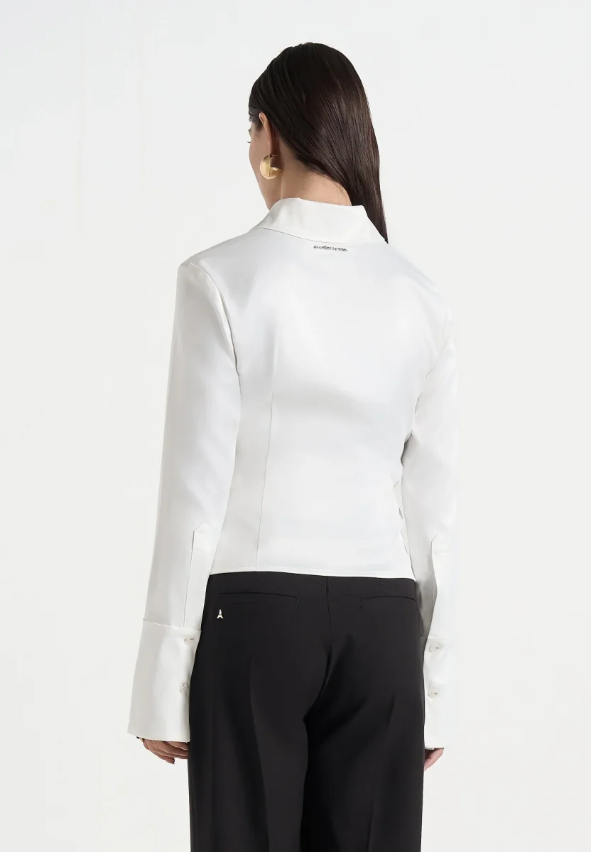Sonia - Satin Cinch Shirt - White - Image 5