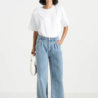Lucy - Twin Pleat Wide-Leg Denim Jeans - Mid Blue