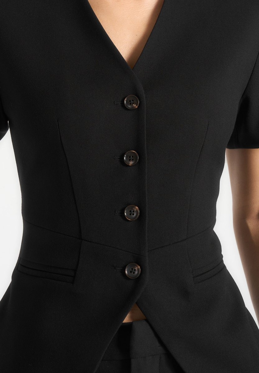 Yolanda - Tailored Peplum Waistcoat - Black - Image 4