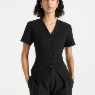 Yolanda - Tailored Peplum Waistcoat - Black