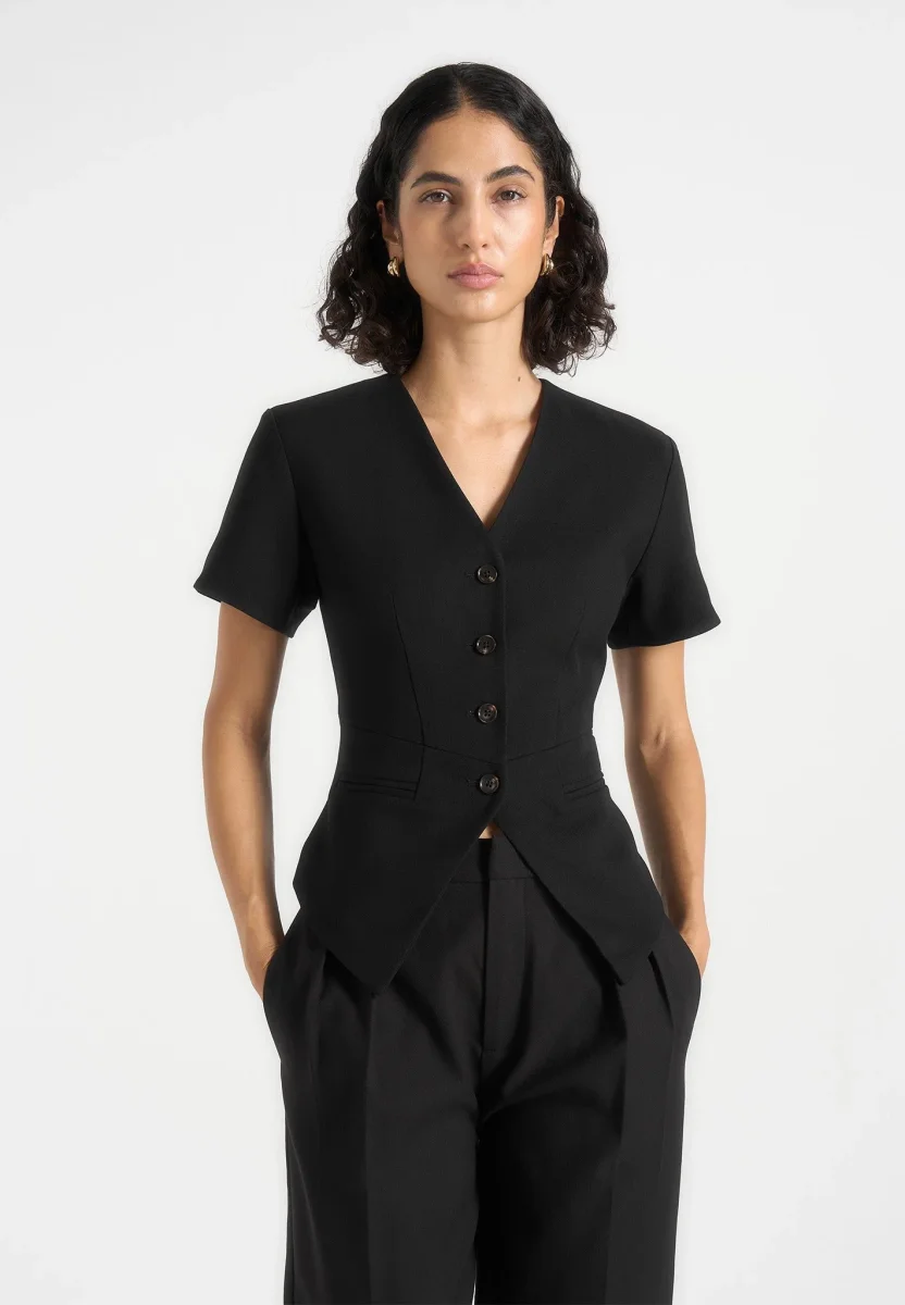 Yolanda - Tailored Peplum Waistcoat - Black