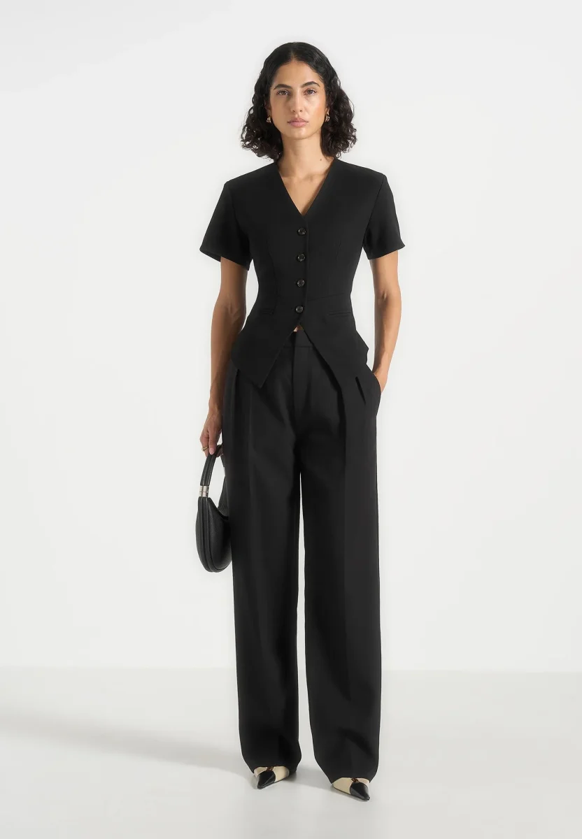 Yolanda - Tailored Peplum Waistcoat - Black - Image 3