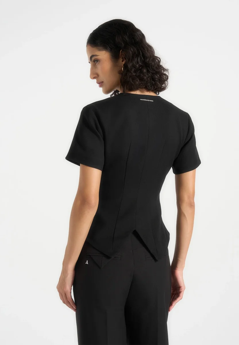 Yolanda - Tailored Peplum Waistcoat - Black - Image 5