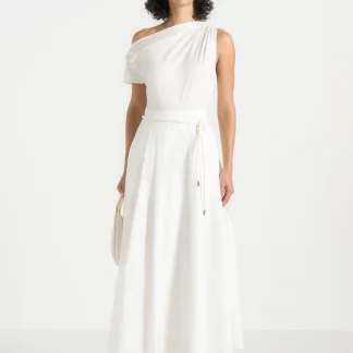 Yara - Asym Tie-Waist Cotton Midi Dress - White