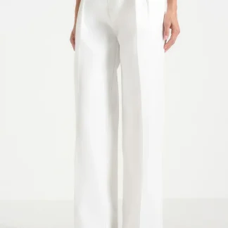 Julie - Satin Twin Pleat Pants - White