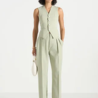 Julie - Tailored Twin Pleat Trousers - Sage