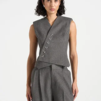 Laurence - Tailored Asym Wrap Waistcoat - Grey Marl
