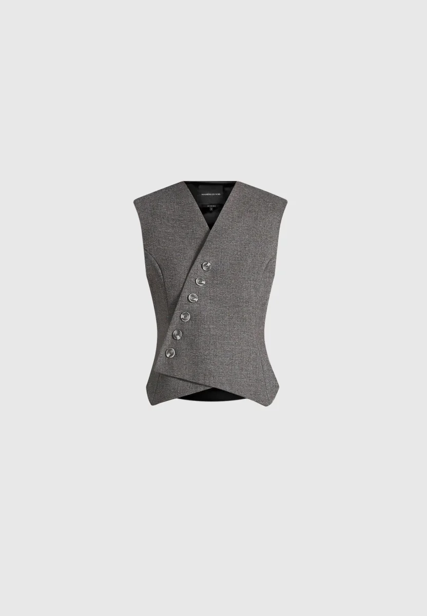 Laurence - Tailored Asym Wrap Waistcoat - Grey Marl - Image 6