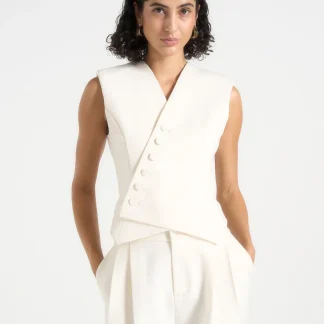 Laurence - Tailored Asym Wrap Waistcoat - Off White