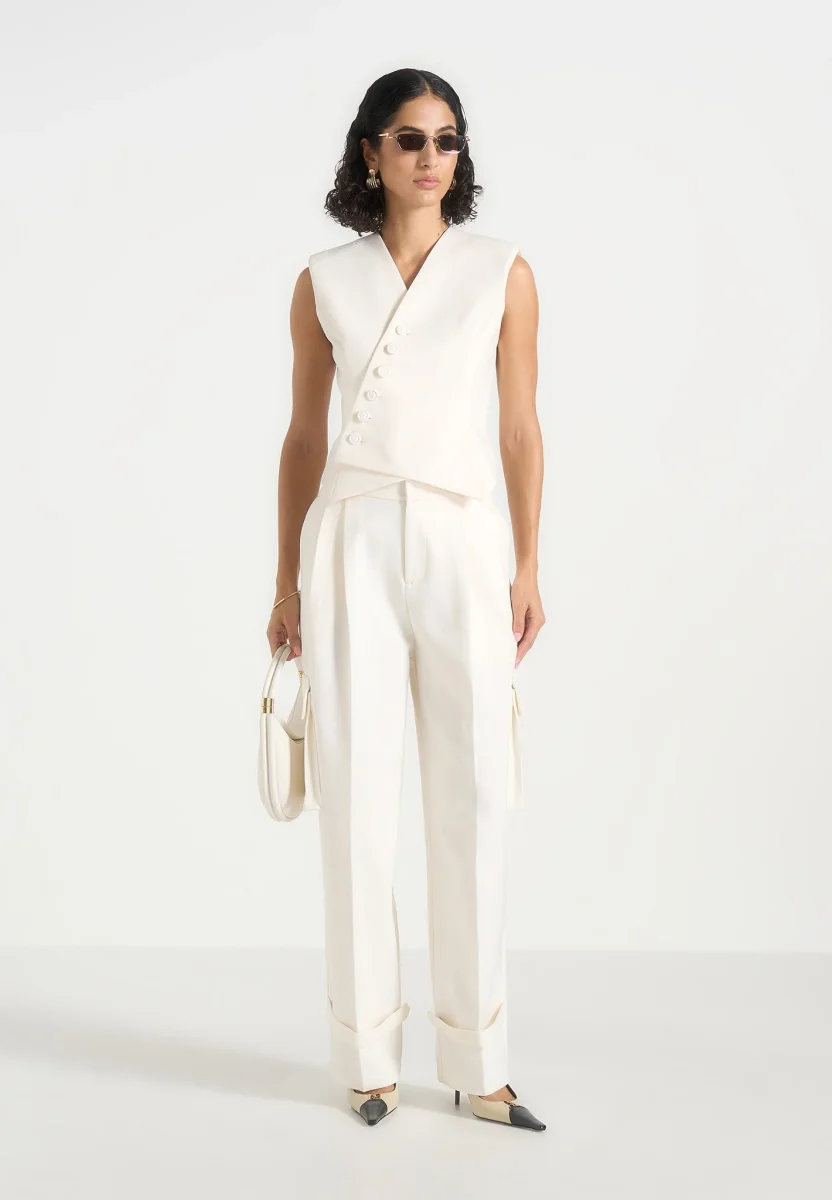 Laurence - Tailored Asym Wrap Waistcoat - Off White - Image 3