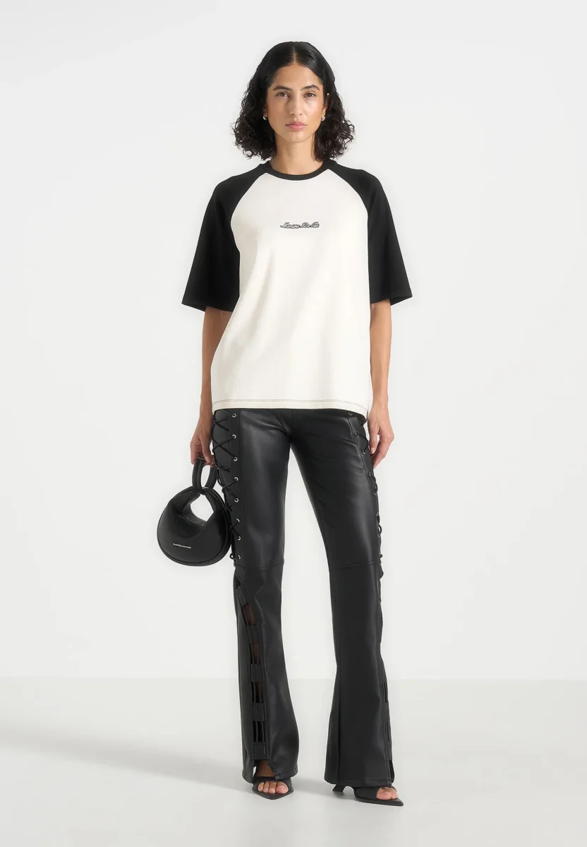 Unisex Signature Raglan Cotton T-Shirt - White/Black - Image 2