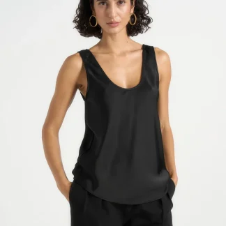 Mathilda - Satin Scoop Neck Open Back Vest - Black