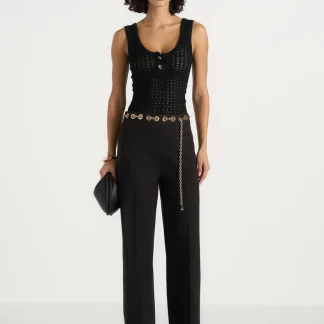 Perrine - Hardware Detail Belted Pants - Black