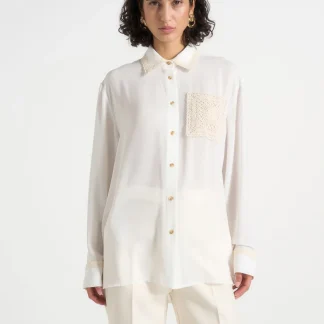 Mya - Crochet Detail Georgette Shirt - White