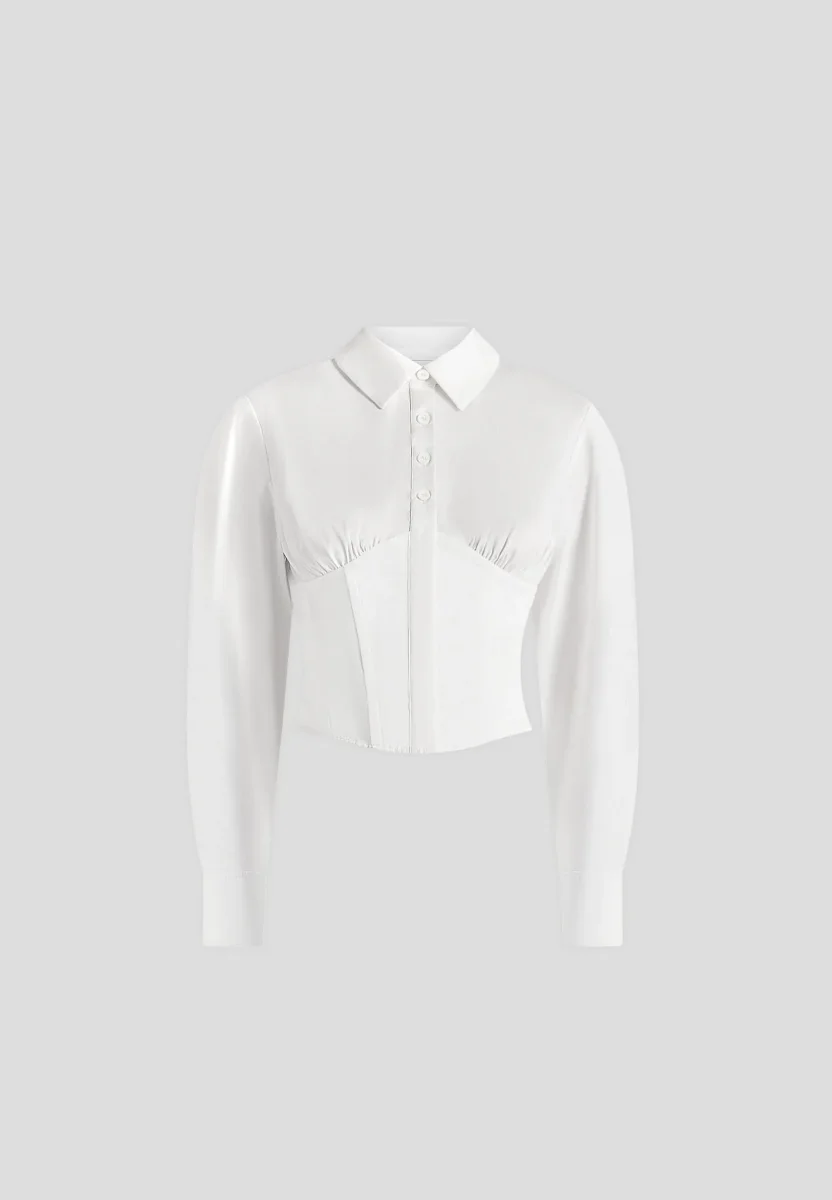Margot - Cotton Corset Shirt - White - Image 5