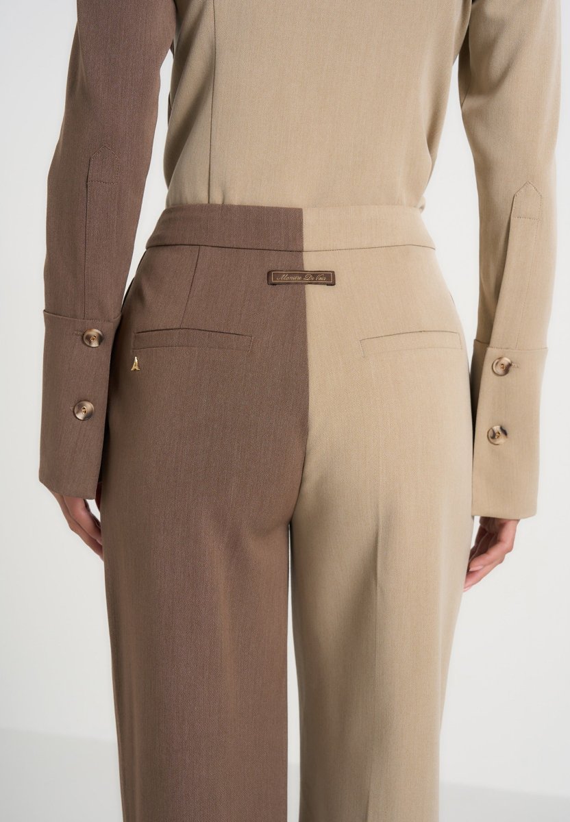 Julie - Two Tone Tailored Pants - Taupe/Brown - Image 5
