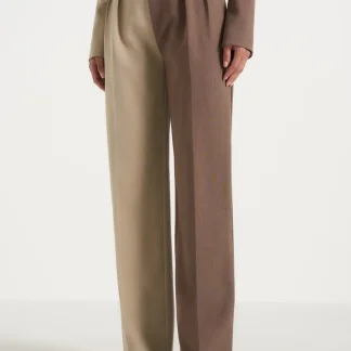 Julie - Two Tone Tailored Pants - Taupe/Brown