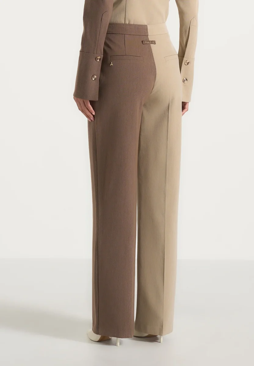Julie - Two Tone Tailored Pants - Taupe/Brown - Image 6