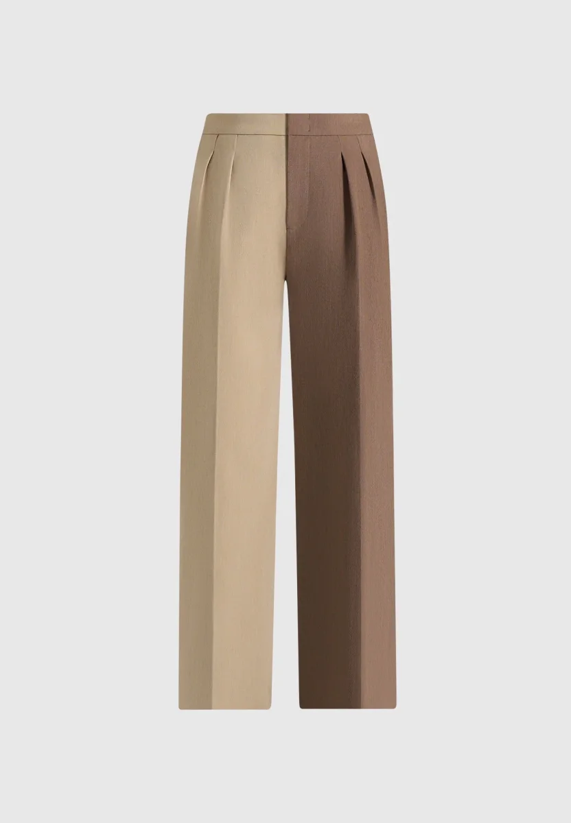 Julie - Two Tone Tailored Pants - Taupe/Brown - Image 7