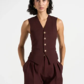 Christine - Tailored Cinch Waistcoat - Wine Red
