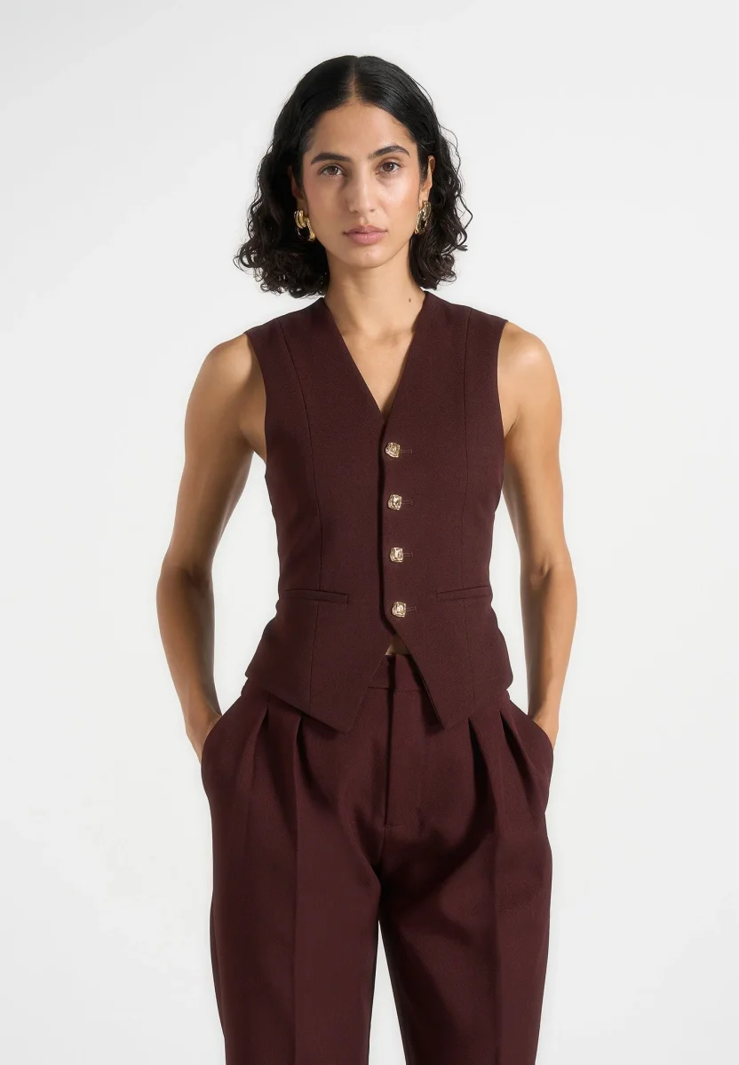 Christine - Tailored Cinch Waistcoat - Wine Red - Image 2