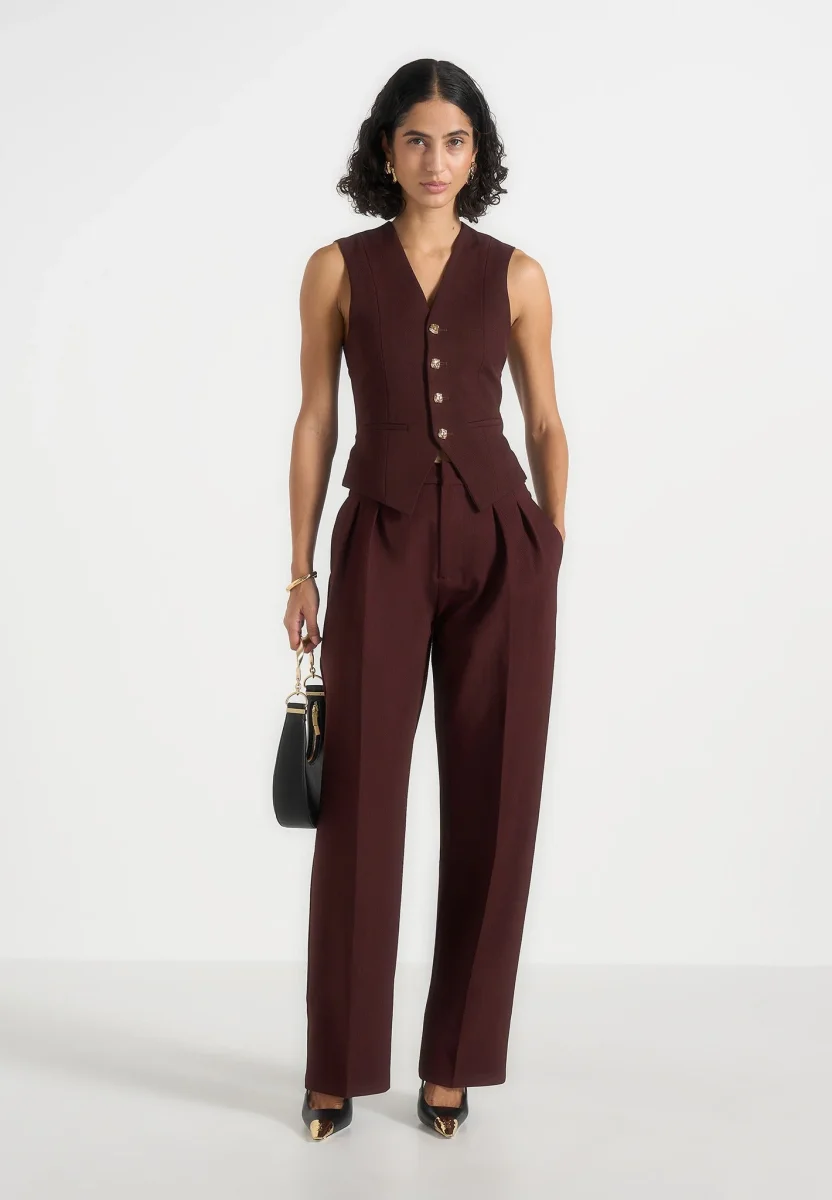 Christine - Tailored Cinch Waistcoat - Wine Red - Image 3