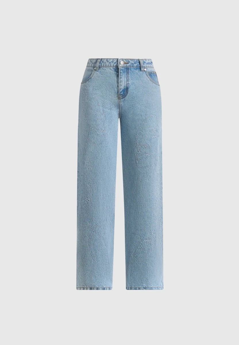 Calista - Line Art Denim Jeans - Mid Blue - Image 7
