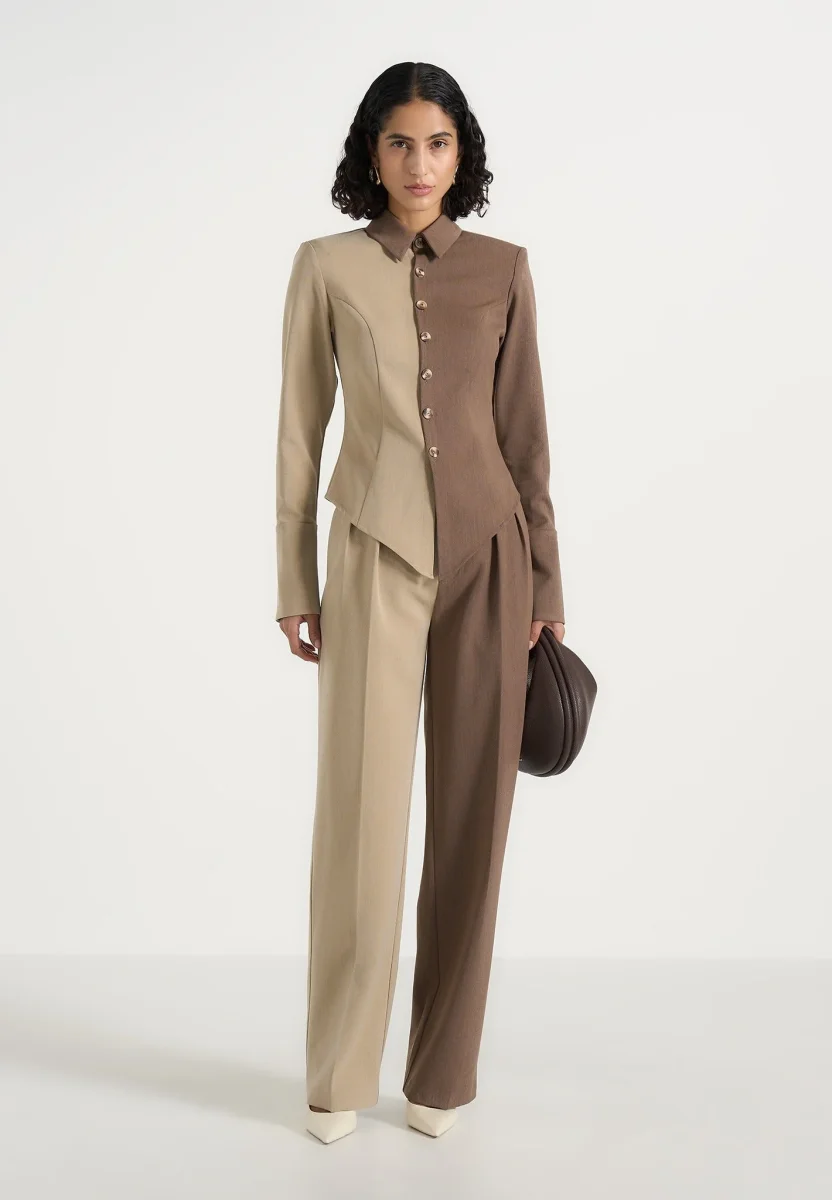 Sonia - Two Tone Tailored Shirt - Taupe/Brown - Image 2