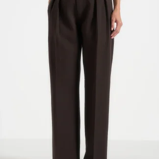 Julie - Tailored Twin Pleat Pants - Dark Brown