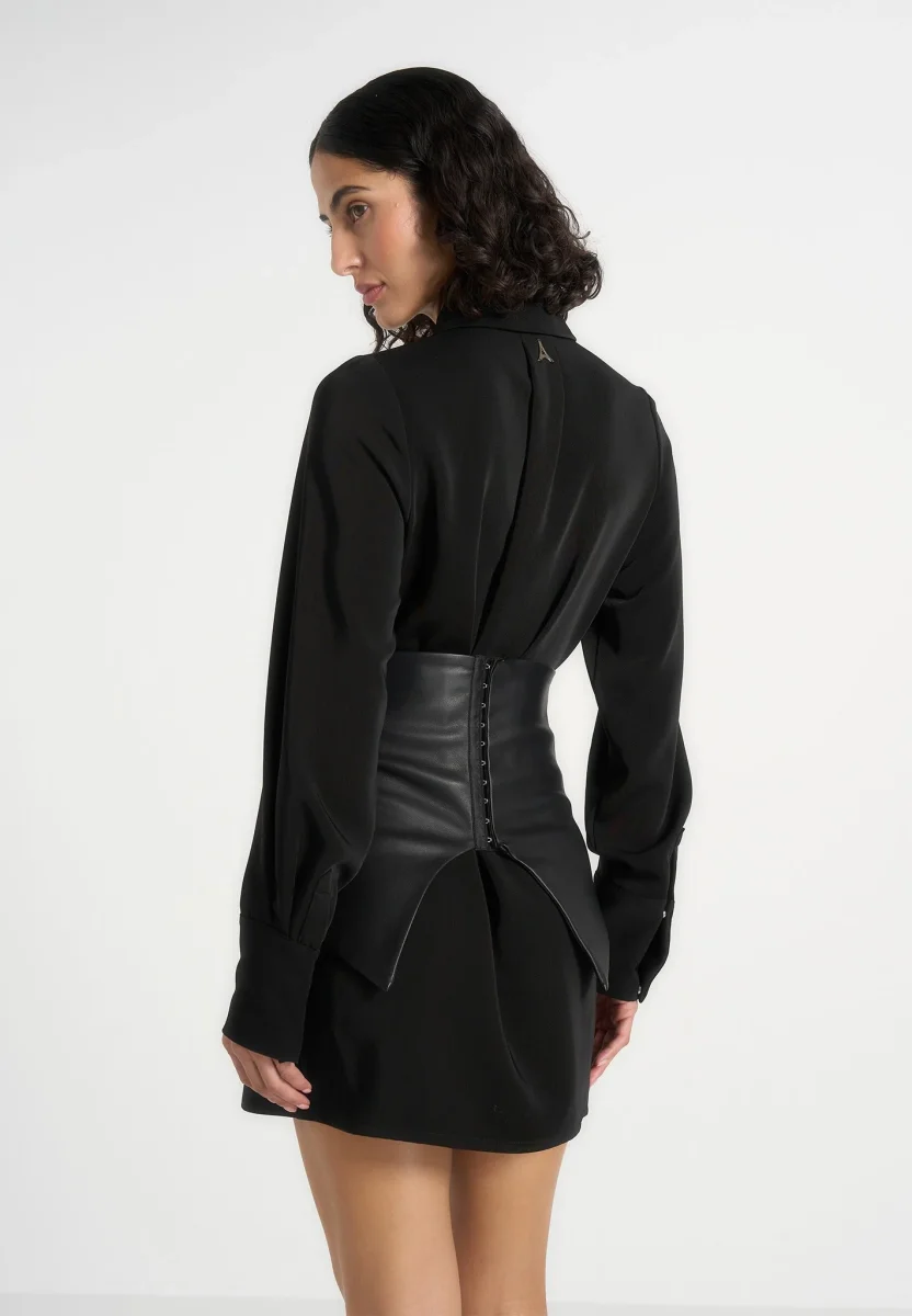 Keira - Corset Overlay Shirt Mini Dress - Black - Image 5