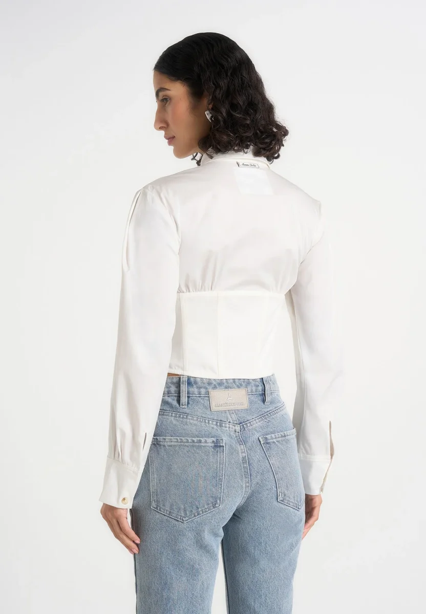 Margot - Cotton Corset Shirt - White - Image 4