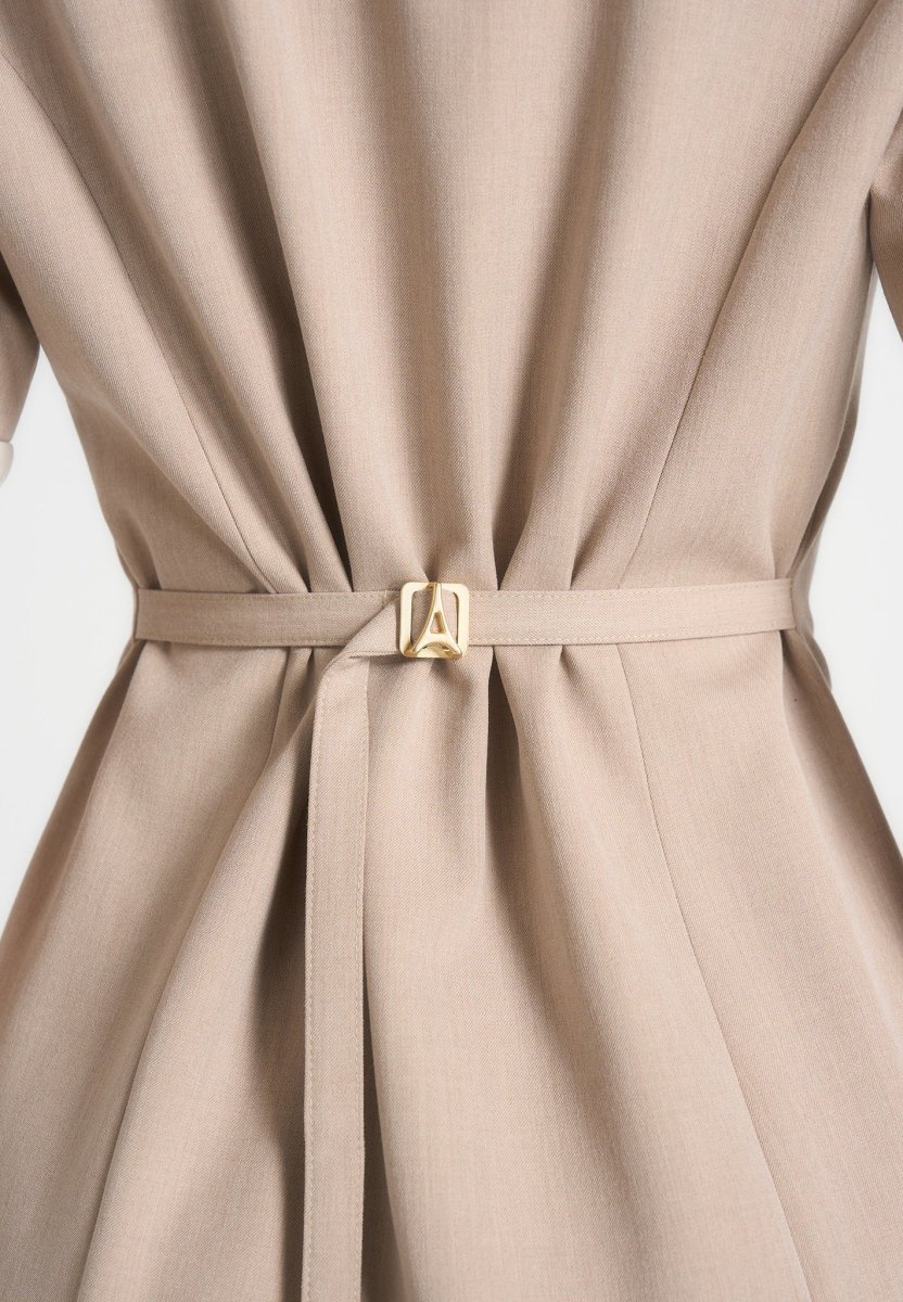 Baya - Tailored Cinch Waist Pleated Blazer Dress - Beige - Image 3