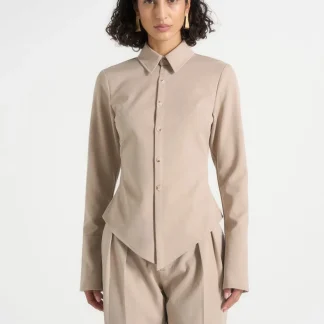 Sonia - Tailored Cinch Shirt - Taupe