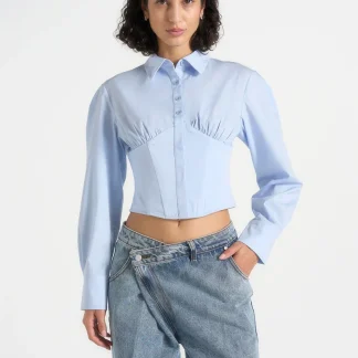 Margot - Corset Cotton Shirt - Pale Blue