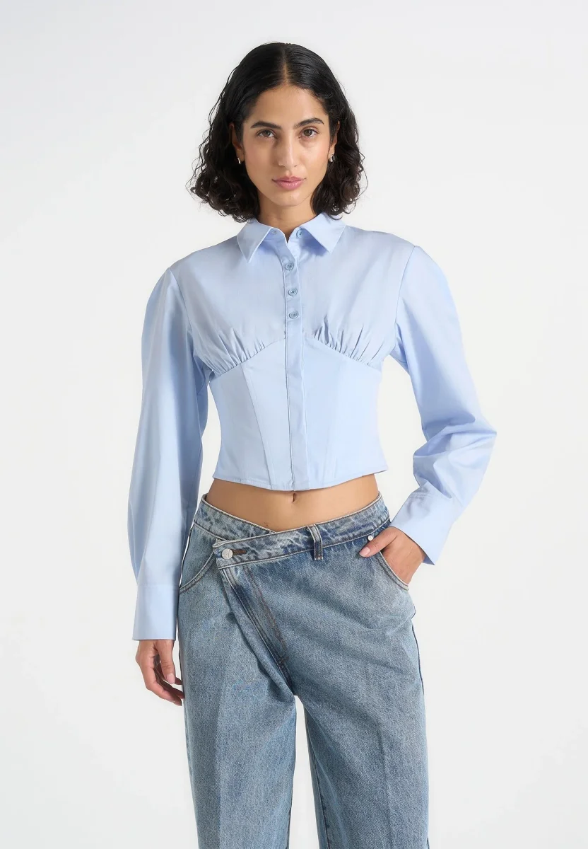 Margot - Corset Cotton Shirt - Pale Blue - Image 2