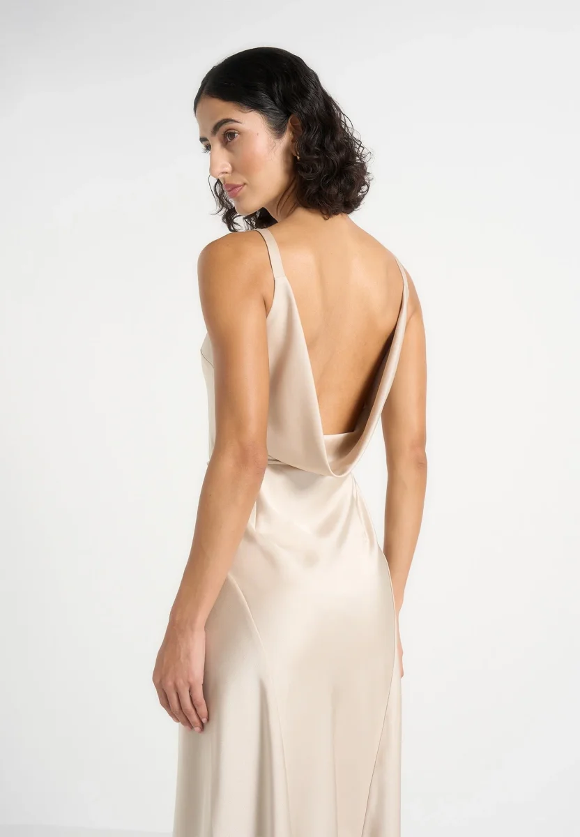 Saffron - Satin Belted Maxi Dress - Champagne - Image 4