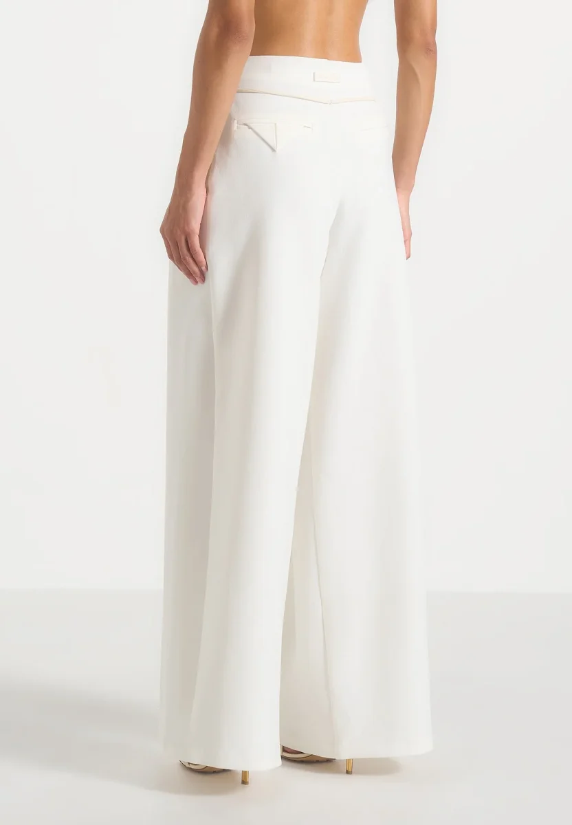 Flora - Box Pleat Wide Leg Belted Pants - White - Image 6