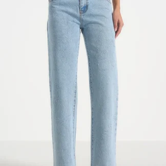 Calista - Line Art Denim Jeans - Mid Blue