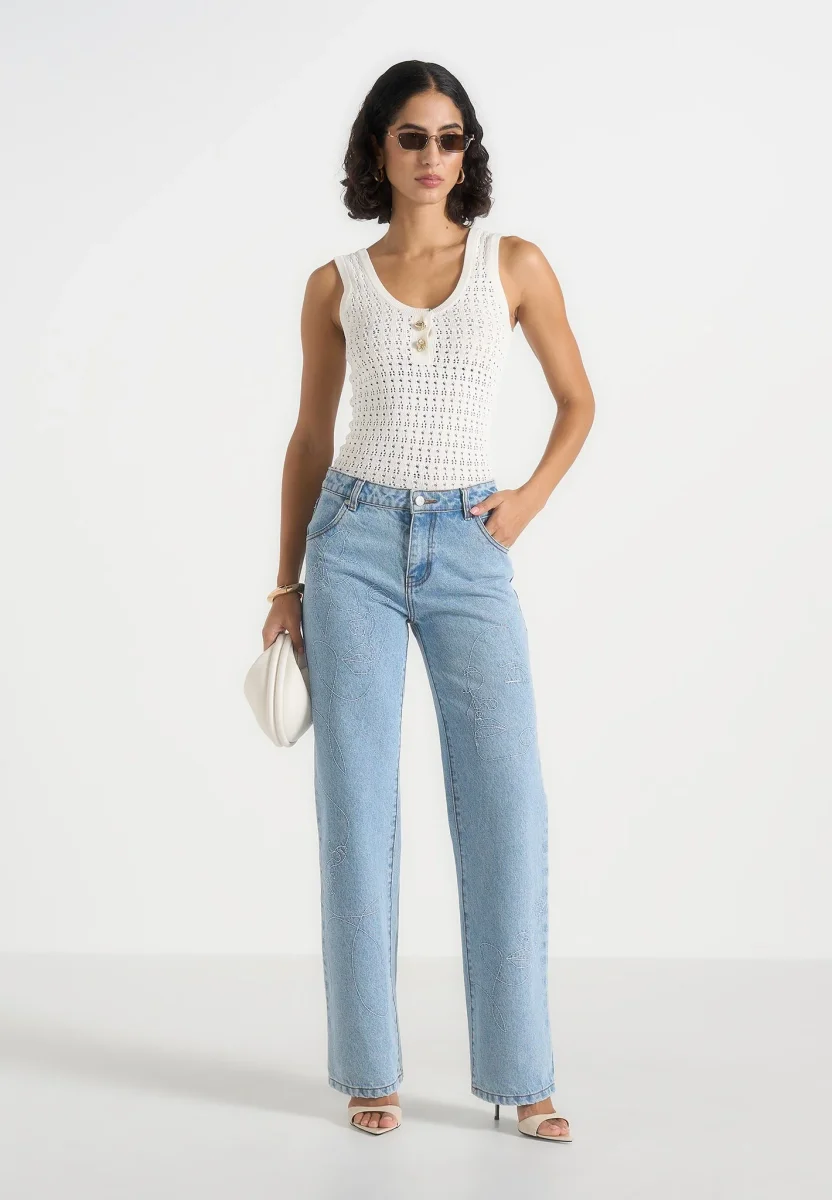 Calista - Line Art Denim Jeans - Mid Blue - Image 4