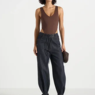 Faye - Wide Leg Denim Jeans With Ties - Indigo
