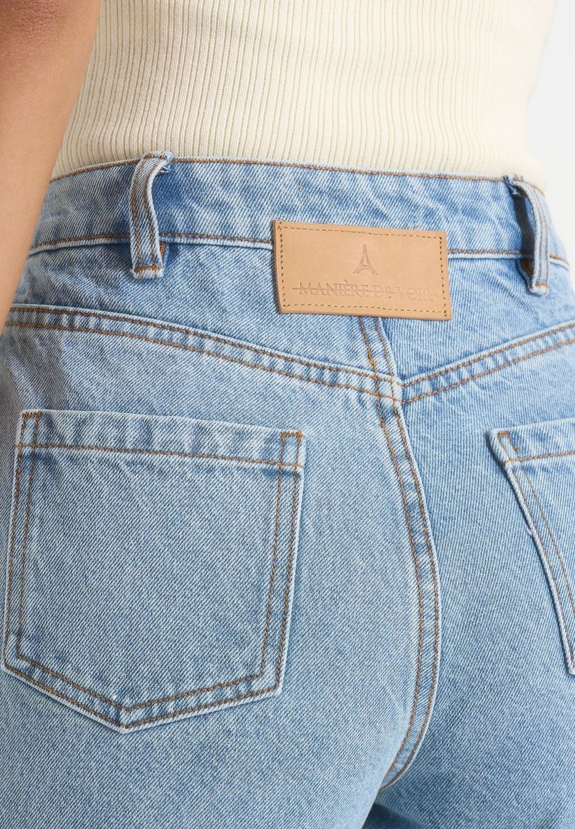 Frida - Eiffel Detail Straight Leg Denim Jeans - Mid Blue - Image 5